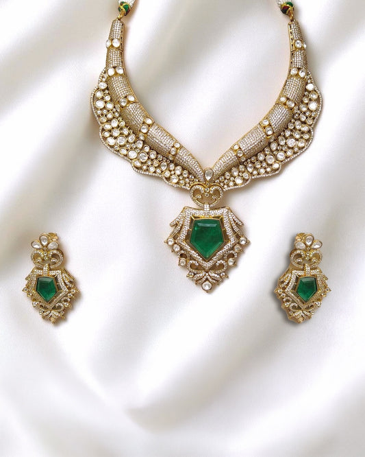 Emerald Bridal Long Necklace Set