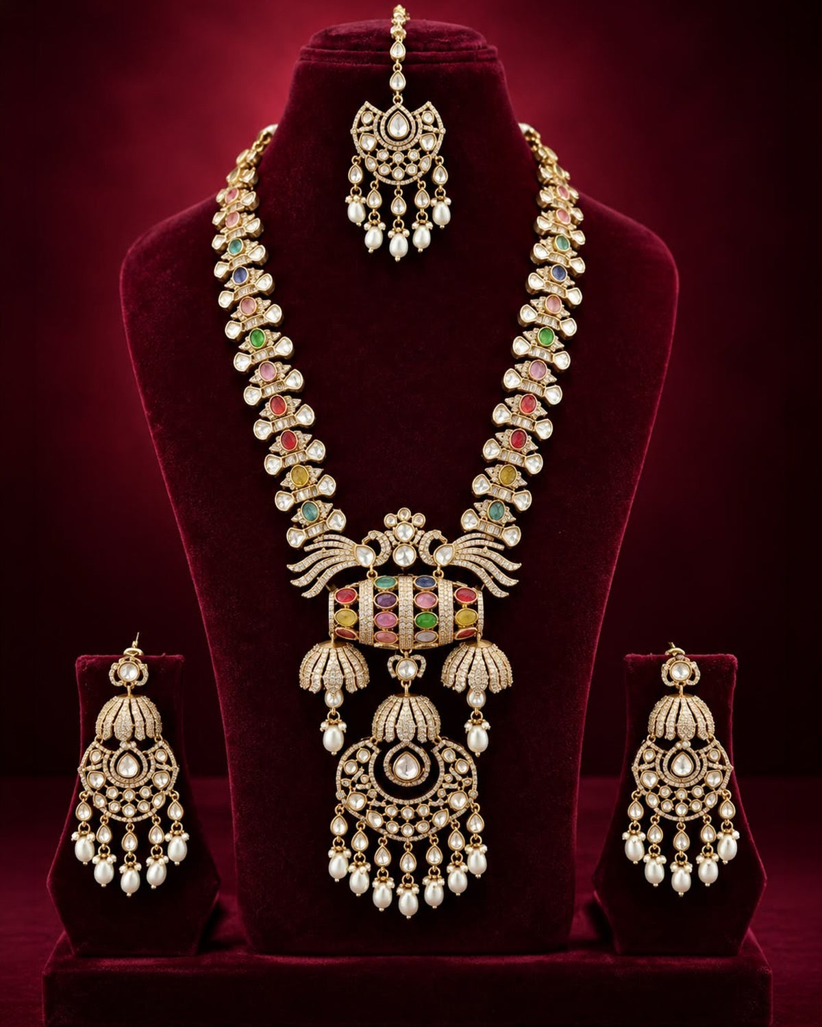Long Grand Kundan Necklace Bridal Set