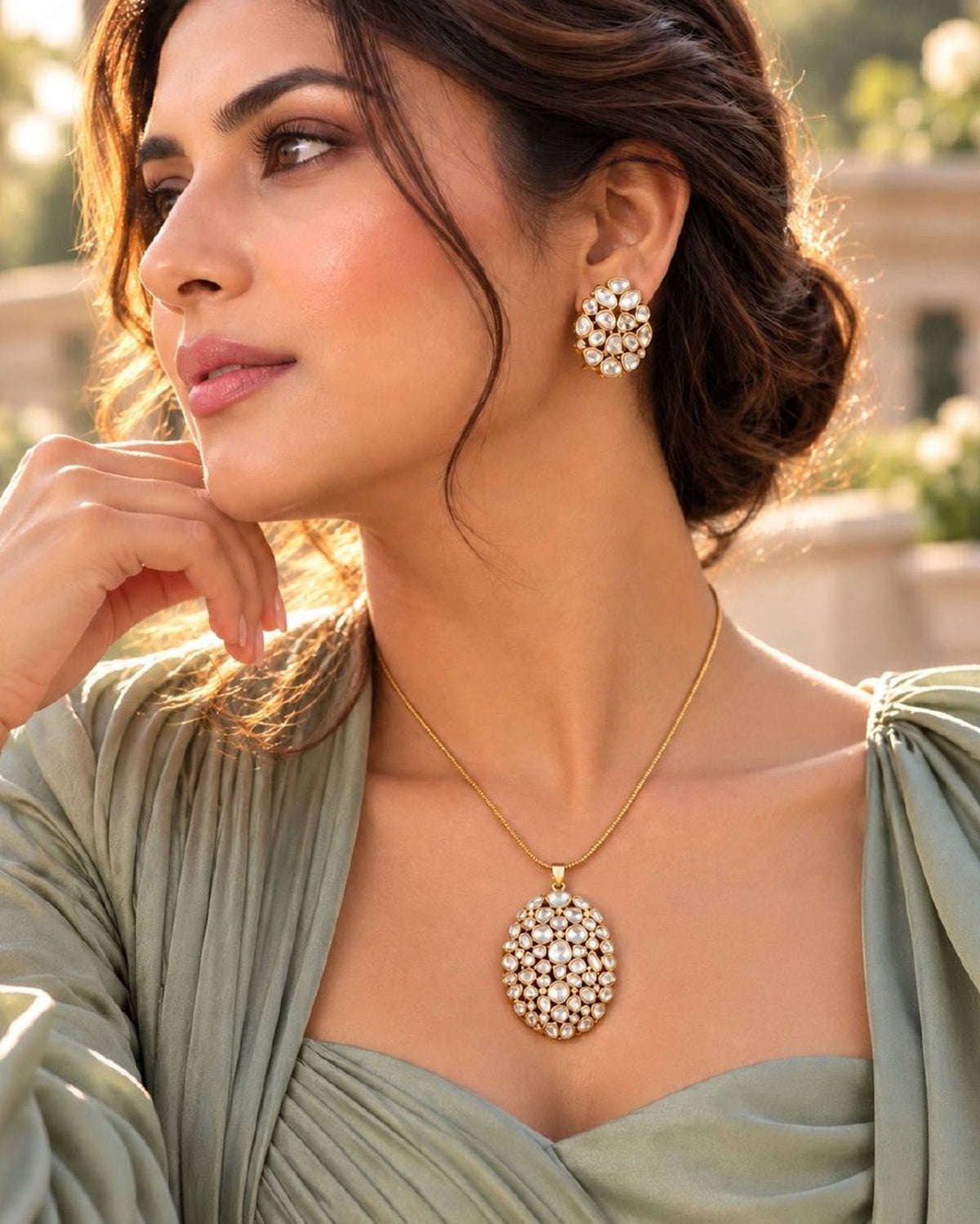 Kundan Polki Pendant Necklace Set