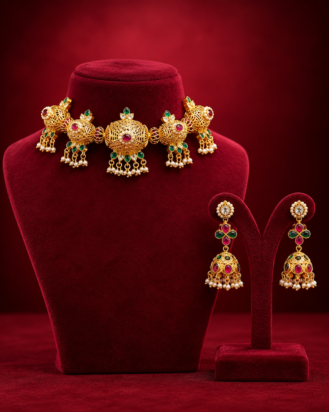 Traditional Golden Festive Choker Necklace Set