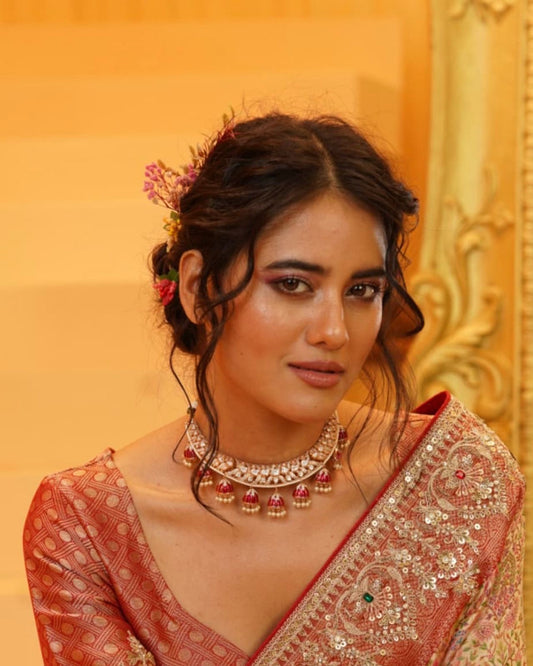 Pink Jhumka Necklace Set