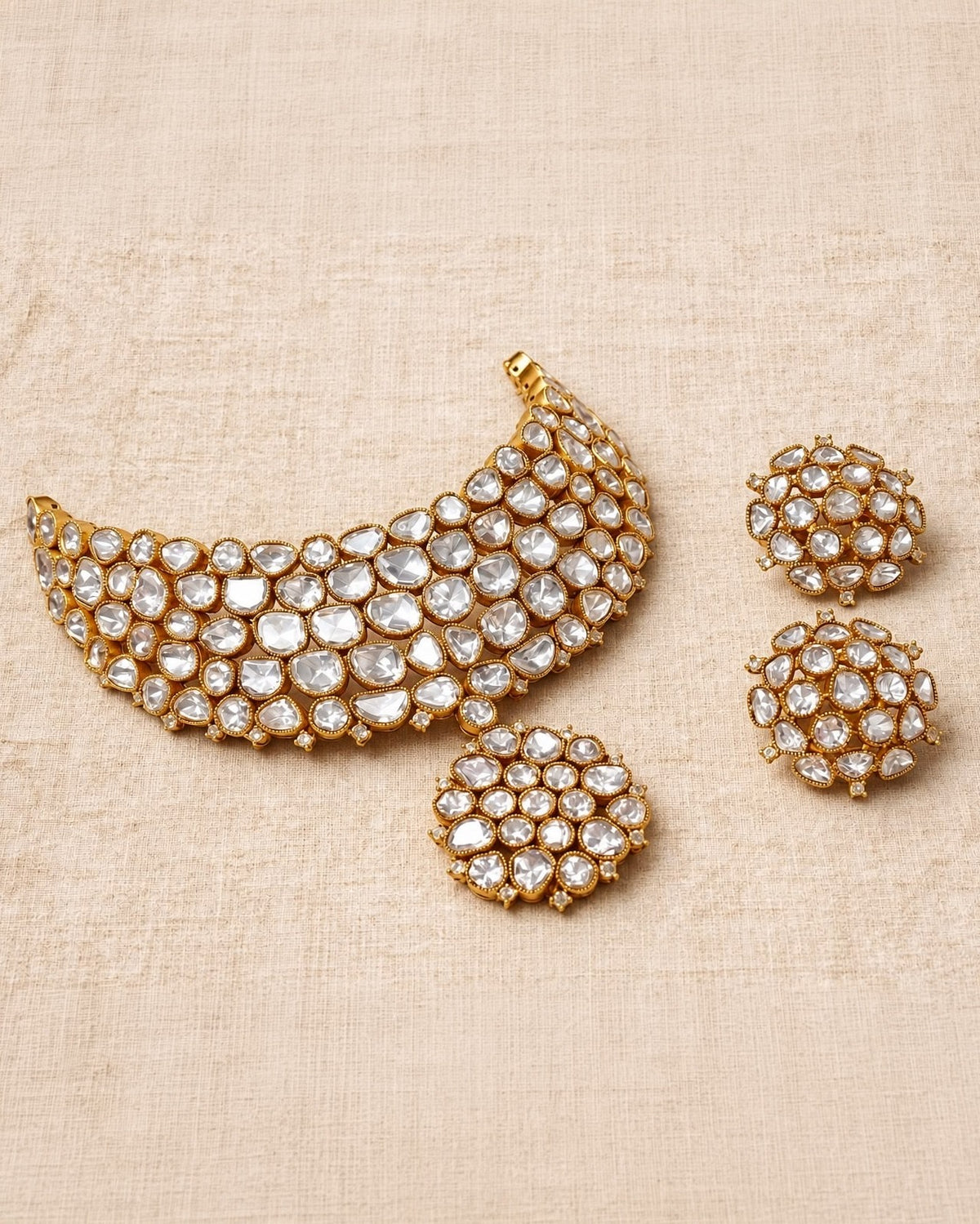 Golden Classic Polki  Choker Necklace Set