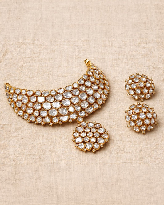 Golden Classic Polki  Choker Necklace Set