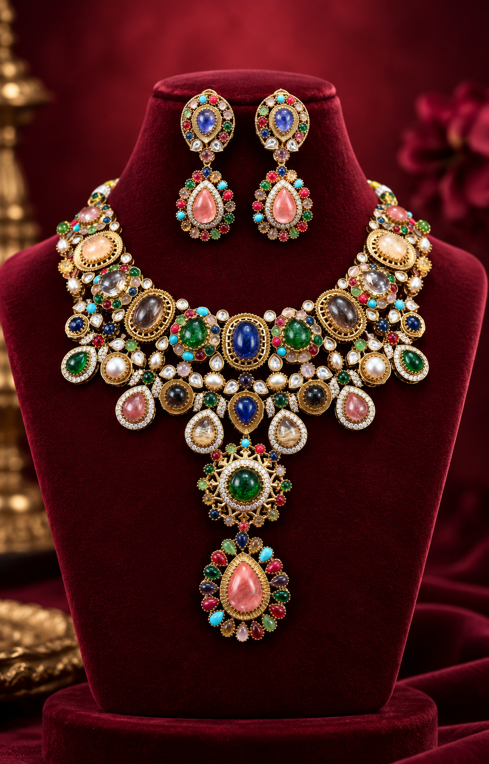 Navratan Gemstones Necklace Set