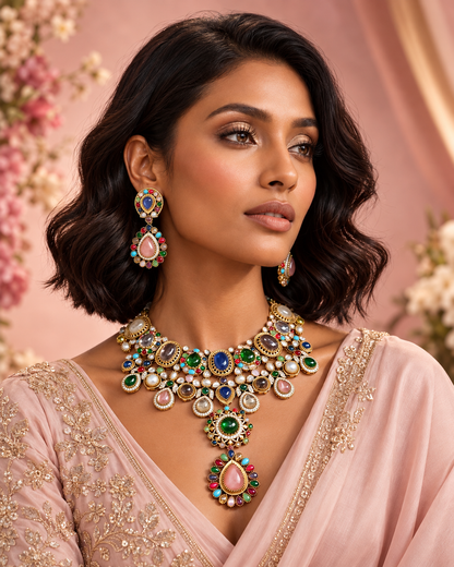 Navratan Gemstones Necklace Set