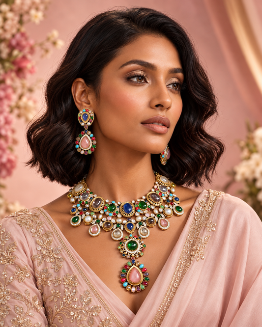 Navratan Gemstones Necklace Set