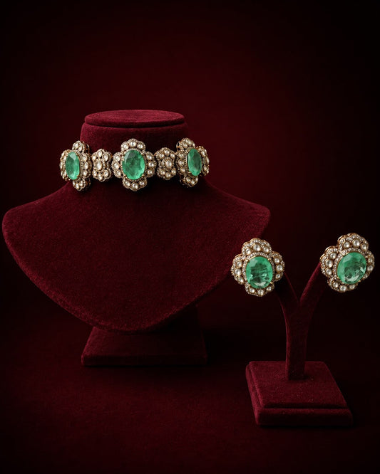 Victorian Moissanite Polki Choker Necklace Set