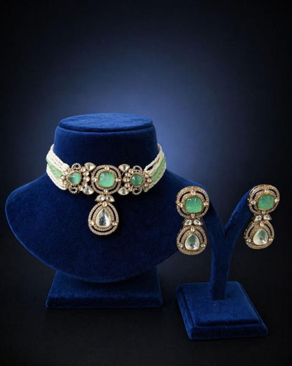 Stylish Mint Green Adjustable Choker Necklace Made Of High Quality Materials For Women And Daily Wear