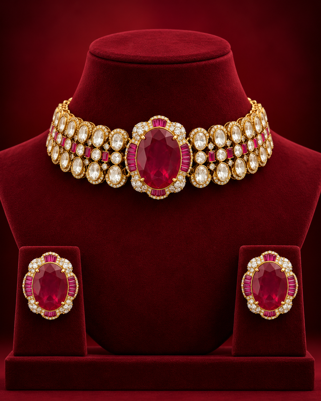 Moissanite Polki Royale Choker Necklace Set