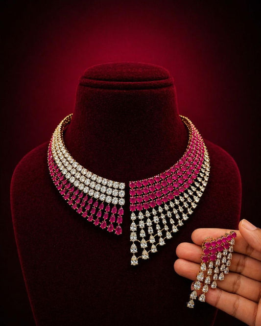 Glam Drop Diamond Necklace Set