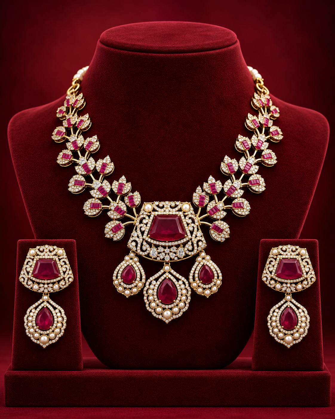 Traditional Mossanite Polki Necklace Set