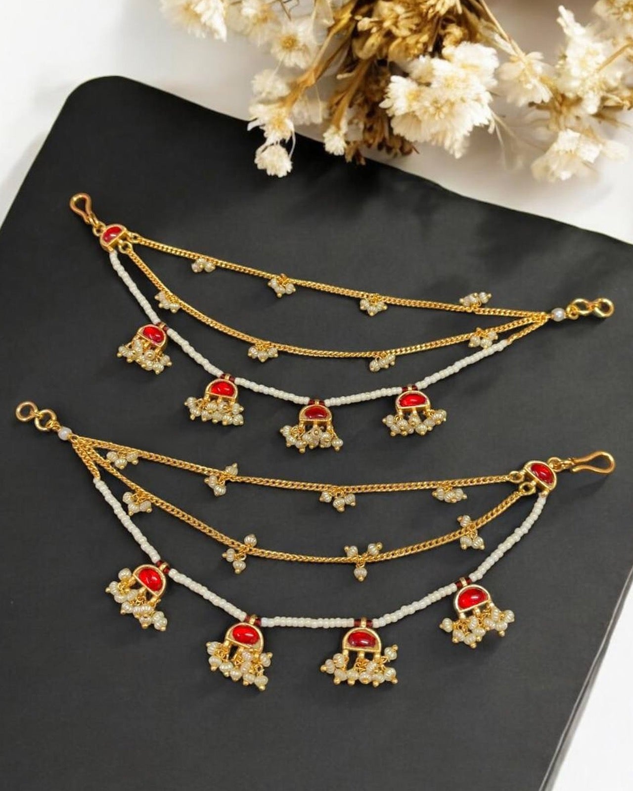 Pearl ghugroo Layered Earchains
