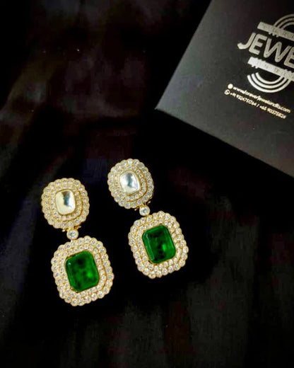 Emerald Kundan Golden Earrings