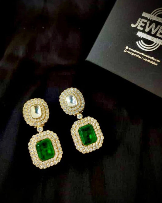 Emerald Kundan Golden Earrings