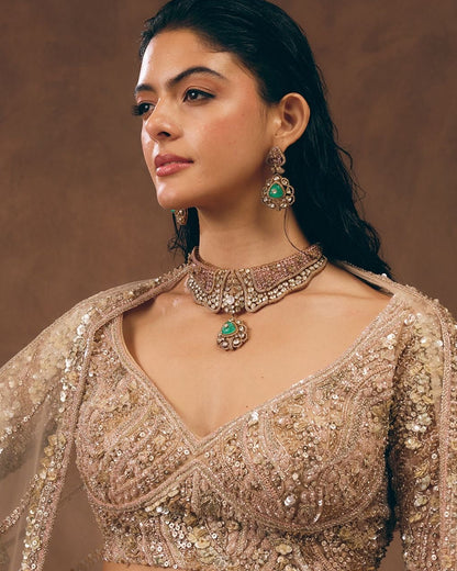 Designer Collar Style Necklace Set with an elegant, statement-making design featuring intricate craftsmanship and a matching pair of earrings. Perfect for weddings, festive occasions, parties, and traditional celebrations, this stylish jewelry set adds a luxurious touch to both ethnic and fusion outfits.