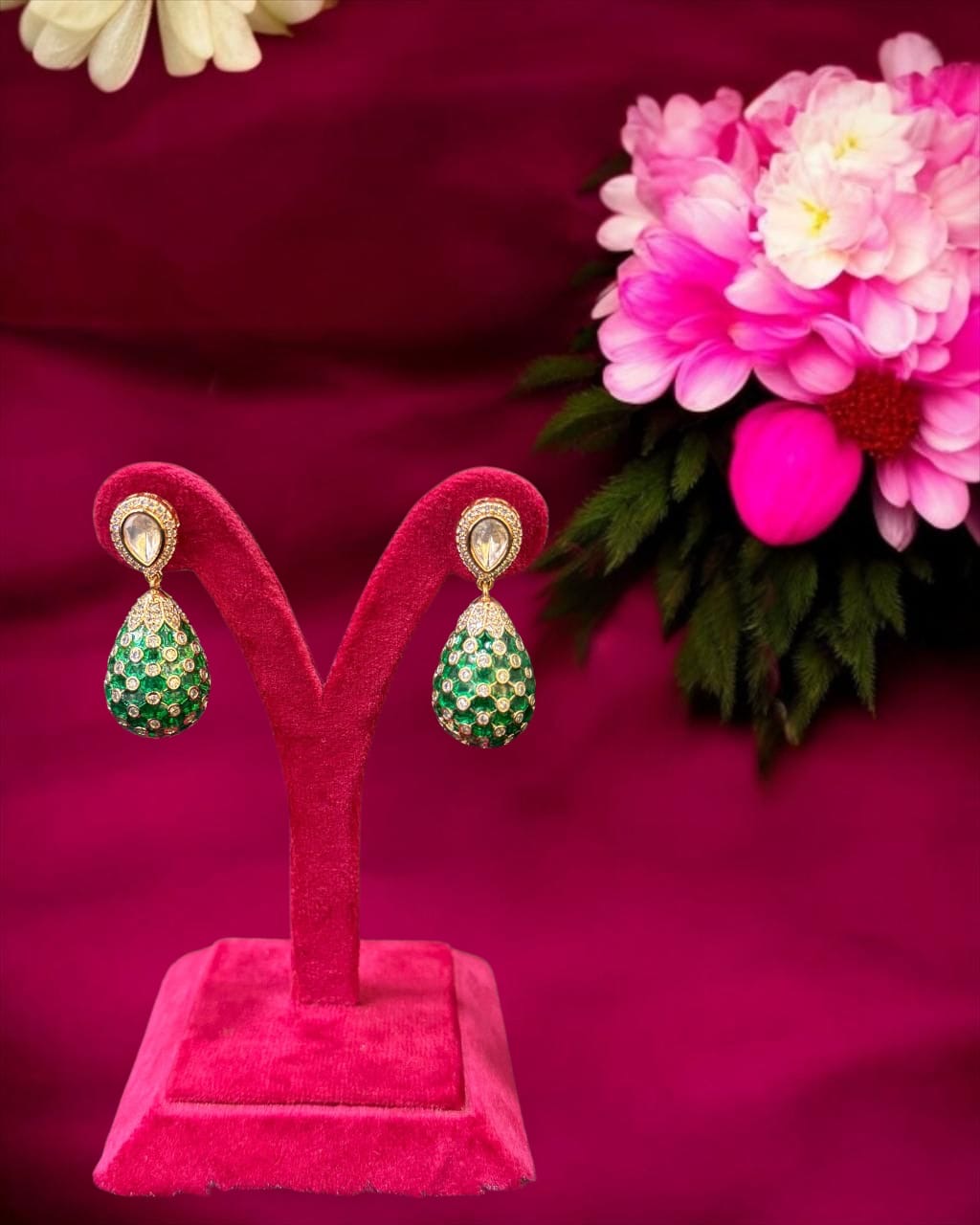 Meenakari Polki Droplet Earrings