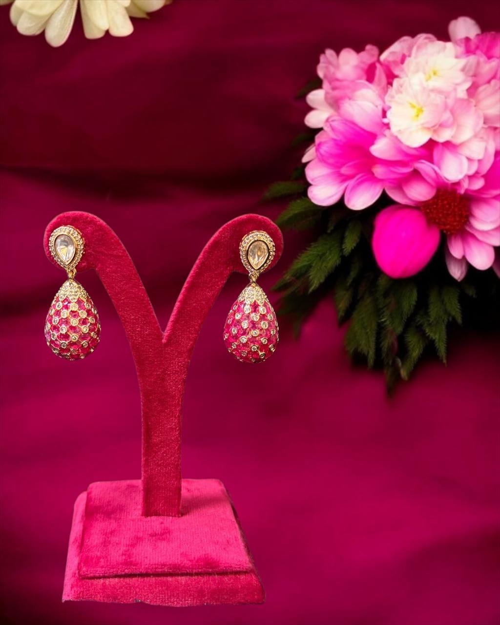 Meenakari Polki Droplet Earrings