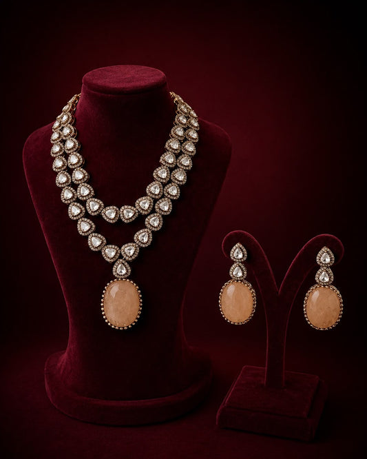 Layered Moissanite Polki Necklace Set