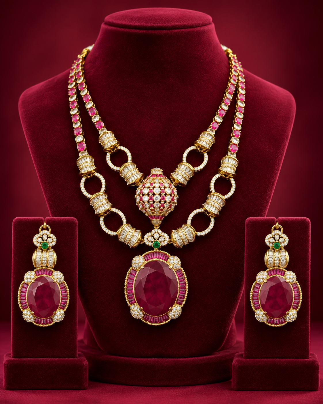 Two Layer Gemstones Necklace Set
