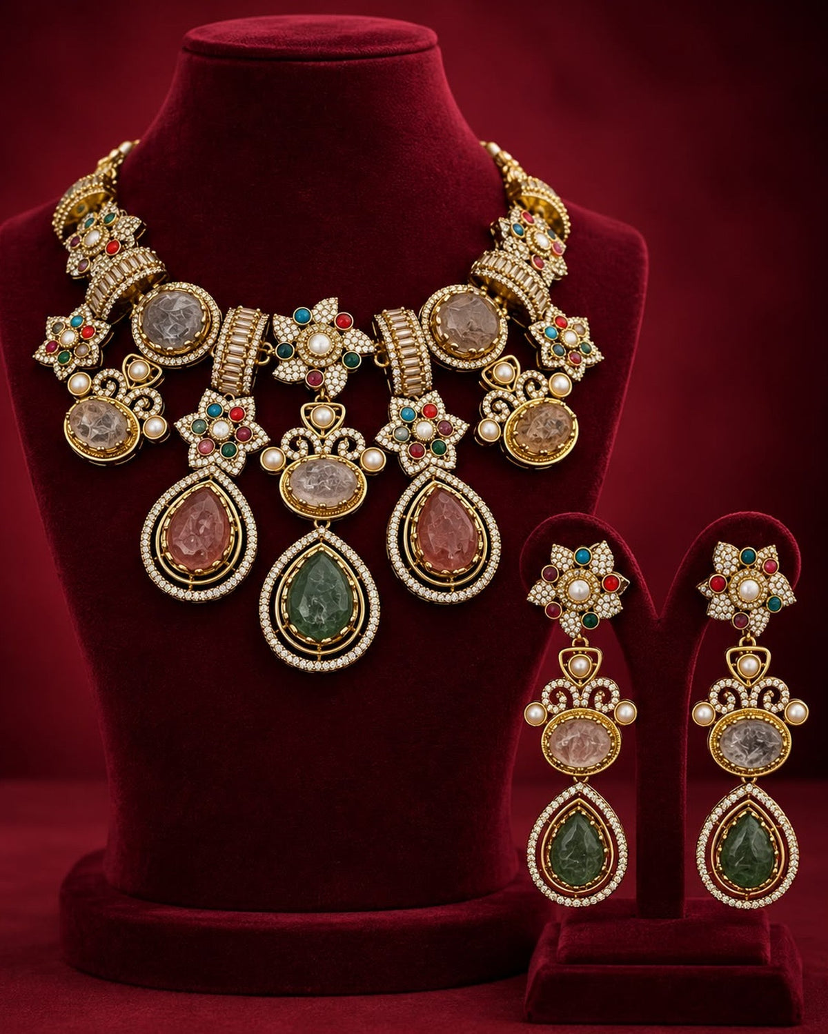 Luxurious Multicolour Stone Necklace Set