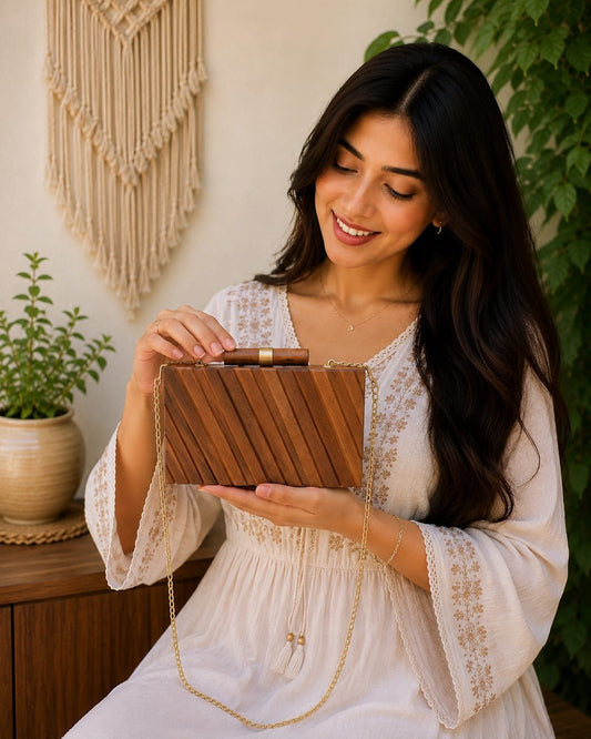 Vintage Bloom Wooden Clutch