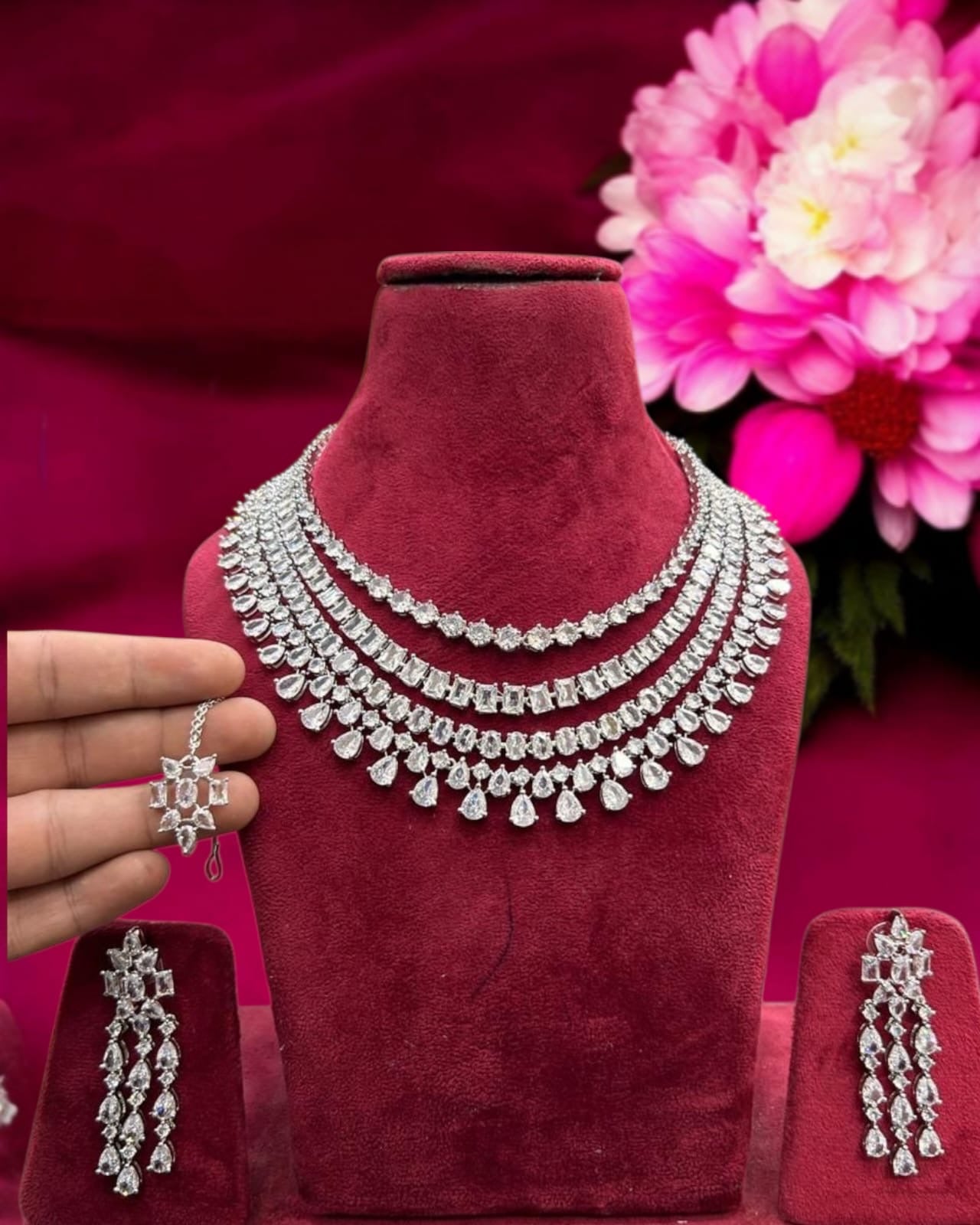 5 Layered Beautiful Diamond Necklace Set
