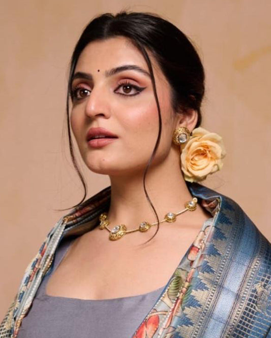 Elegant Polki Beauty Necklace Set adorned with shimmering uncut Polki stones and intricate craftsmanship. This timeless statement jewellery set includes matching earrings, making it perfect for weddings, festive occasions, bridal celebrations, and elegant ethnic looks.
