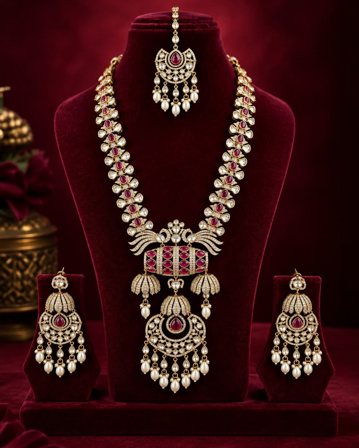 Long Grand Kundan Necklace Bridal Set