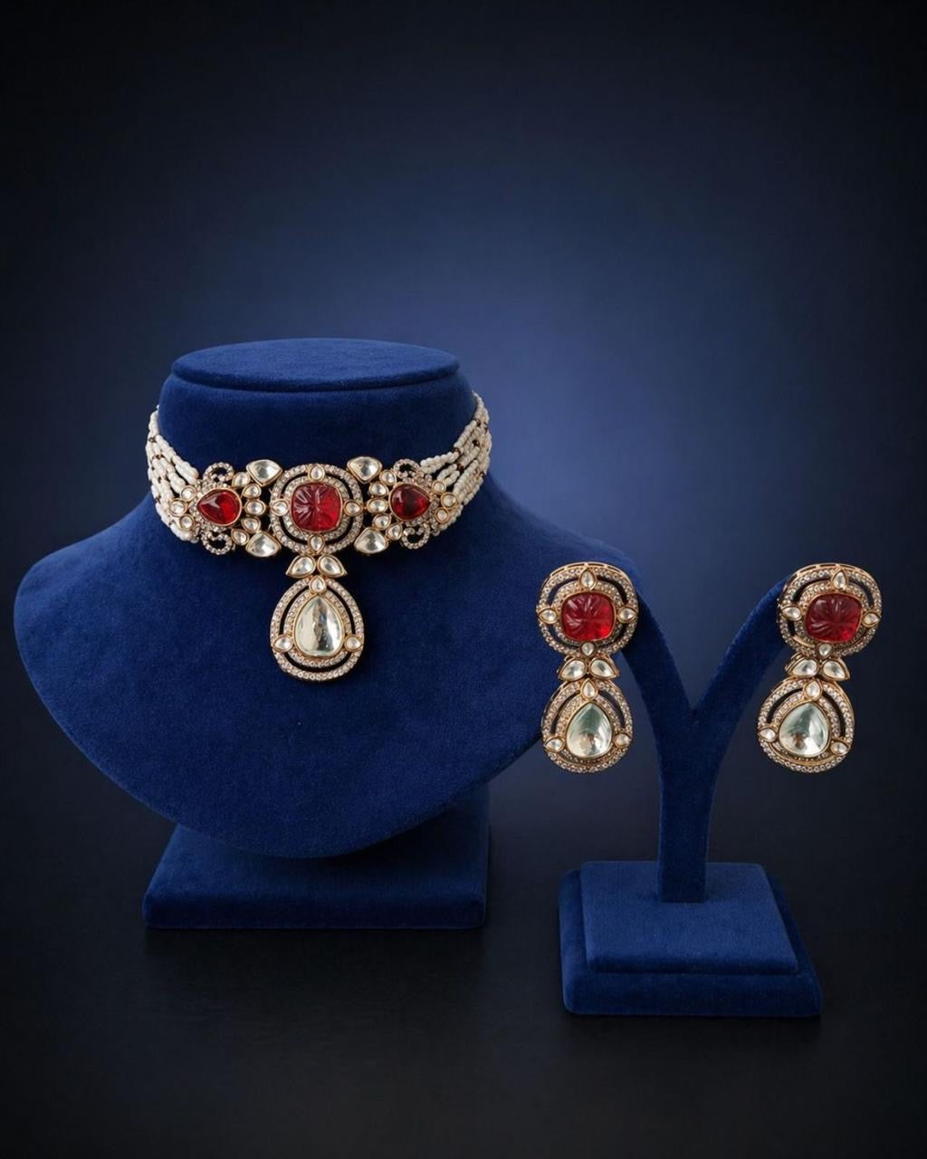 Kundan Beauty Red Beads Choker Necklace
