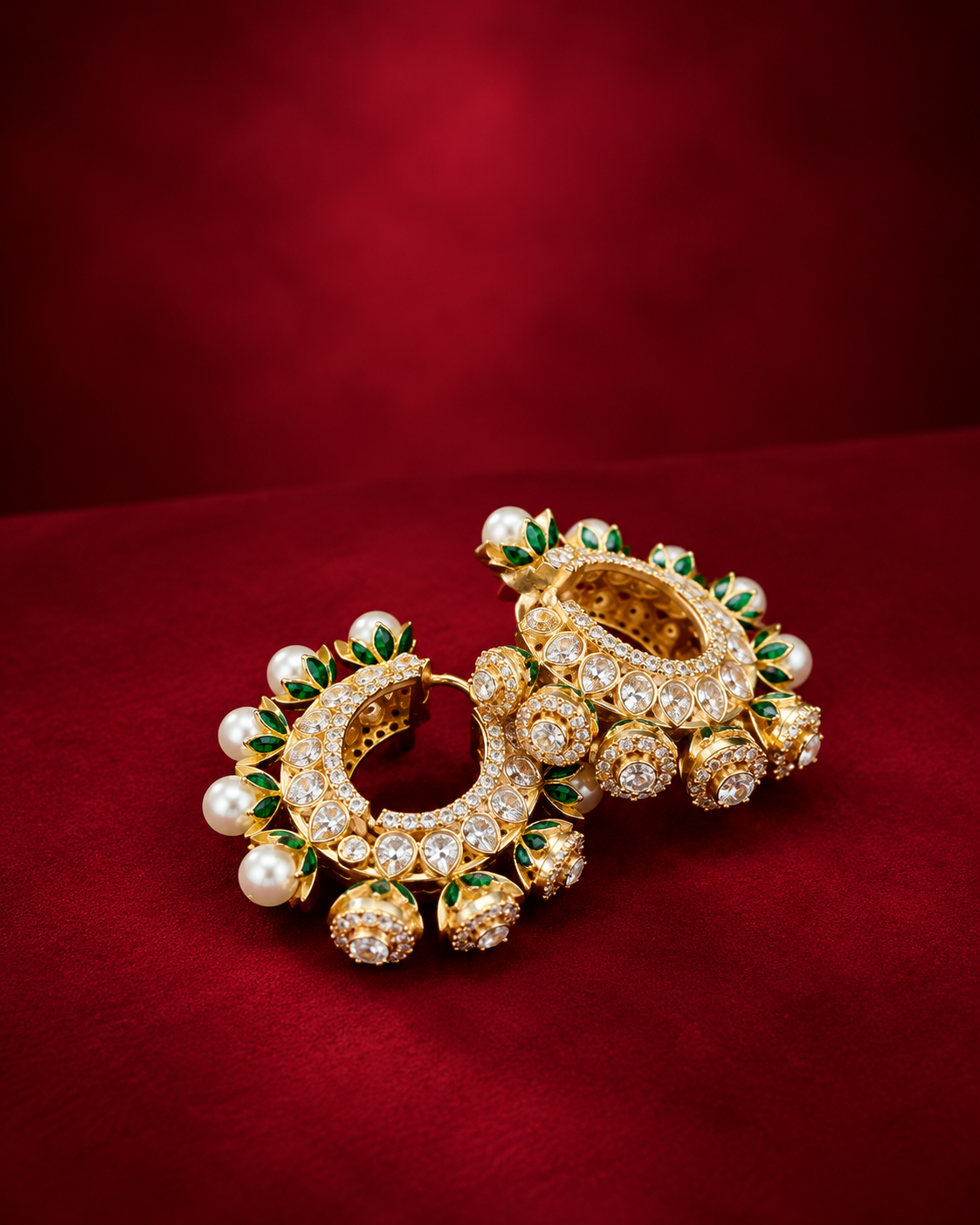 Emerald Polki Bali Hoop Earrings