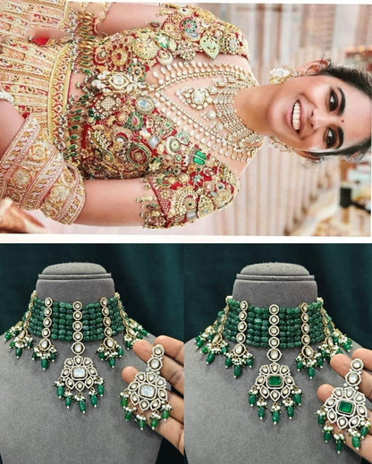 Isha Ambani Inspired Beads Kundan Necklace Set