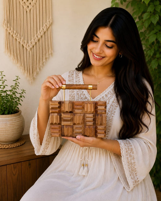 Luxe Grain Wooden Clutch