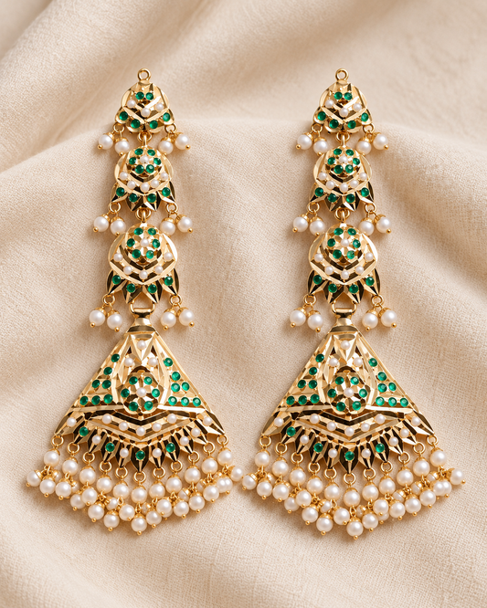 Royal Emerald & Pearl Jadau Jhumka