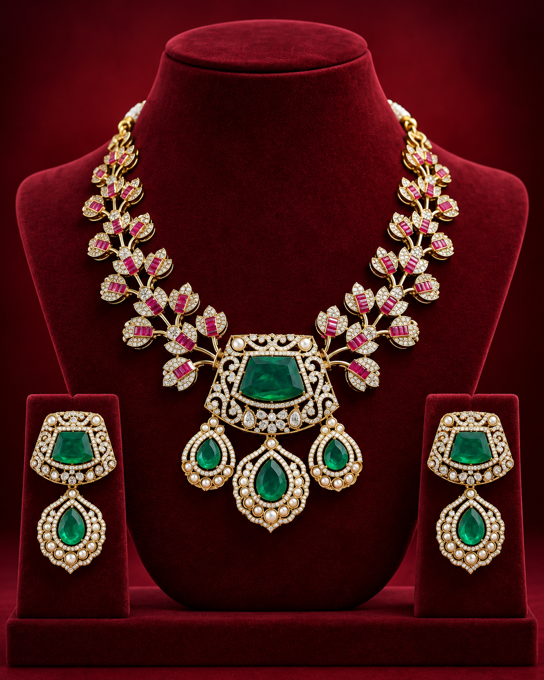 Traditional Mossanite Polki Necklace Set