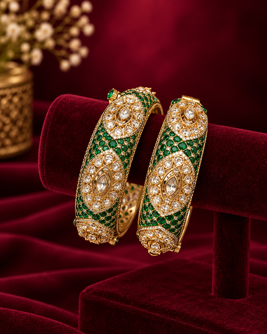 Emerald Kundan Polki Bangles