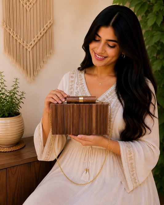Statement Classic Wooden Clutch