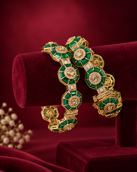 Emerald Kundan Bangles