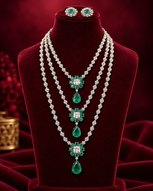Nita Ambani Inspired Emerald Layered Necklace Set