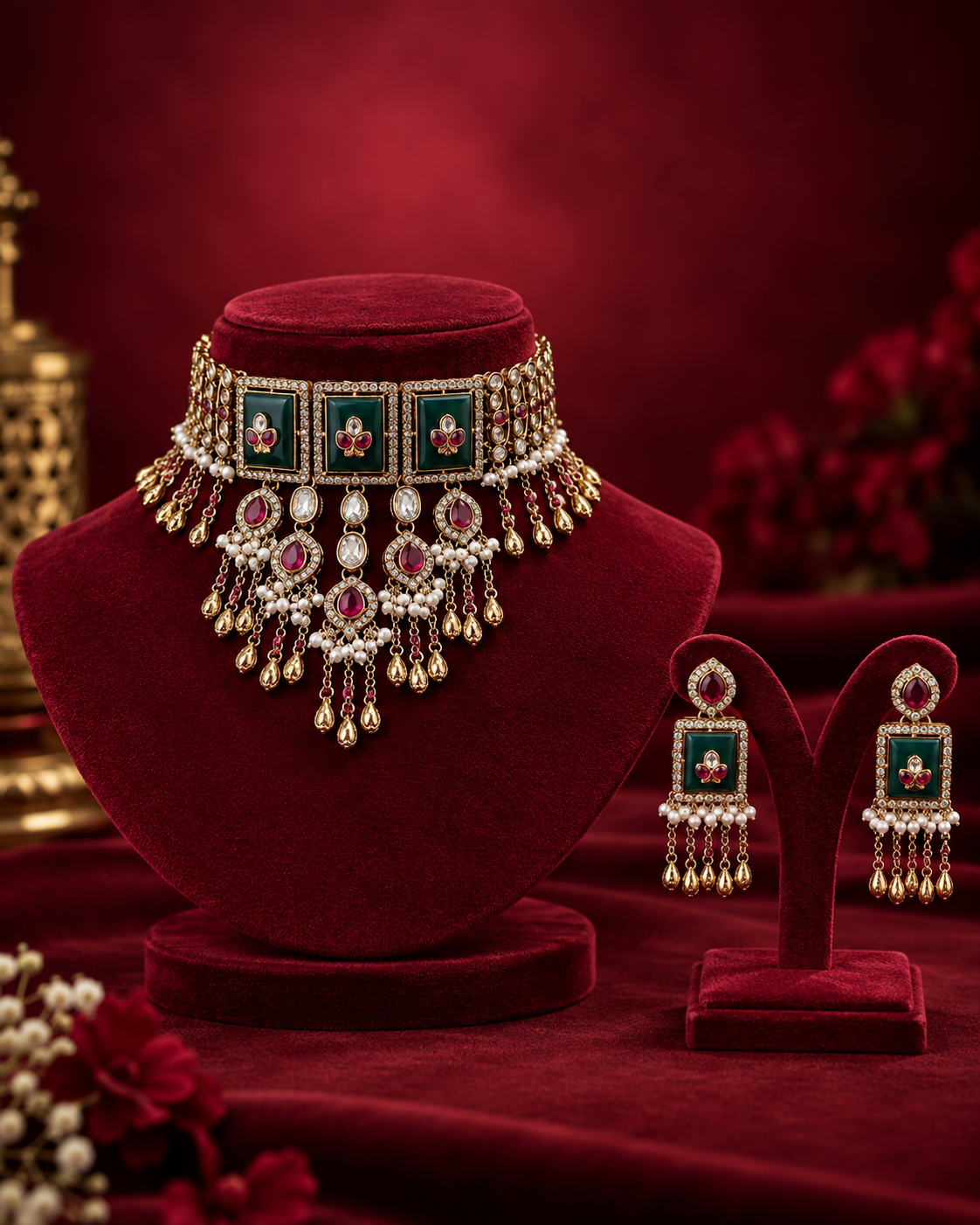 Royal Ruby Diya Kundan Choker Set