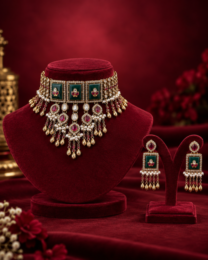 Royal Ruby Diya Kundan Choker Set