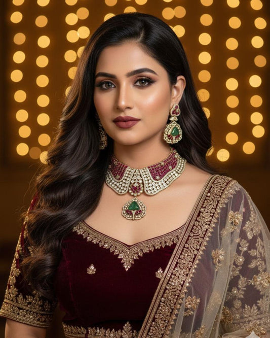 Moissanite Kundan Ruby Choker Necklace Set