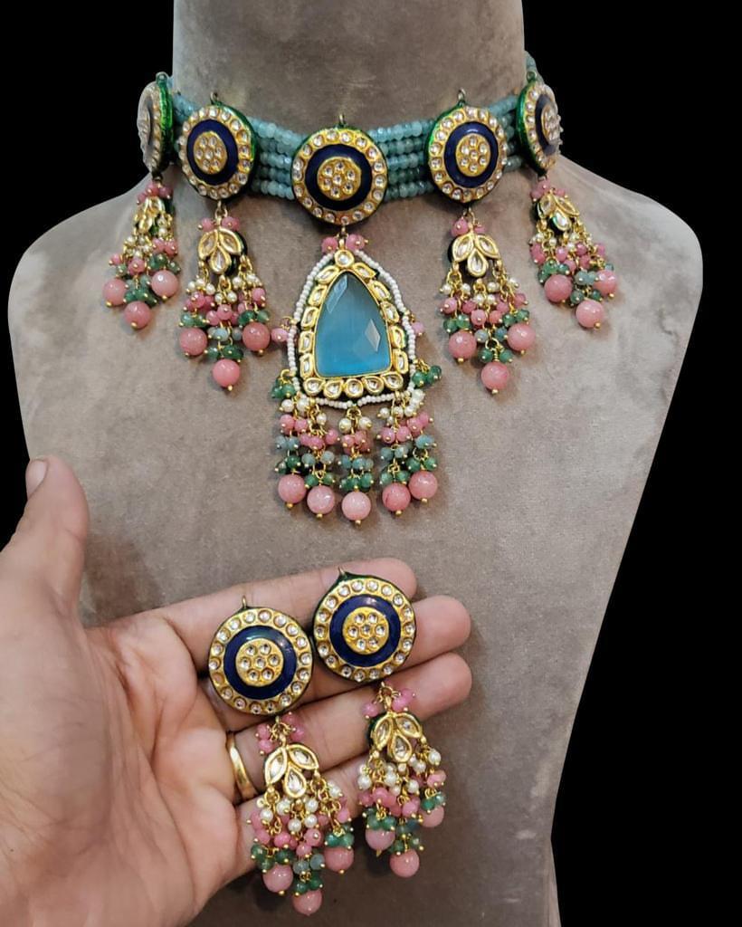 Polki Choker Necklace and Earrings Set