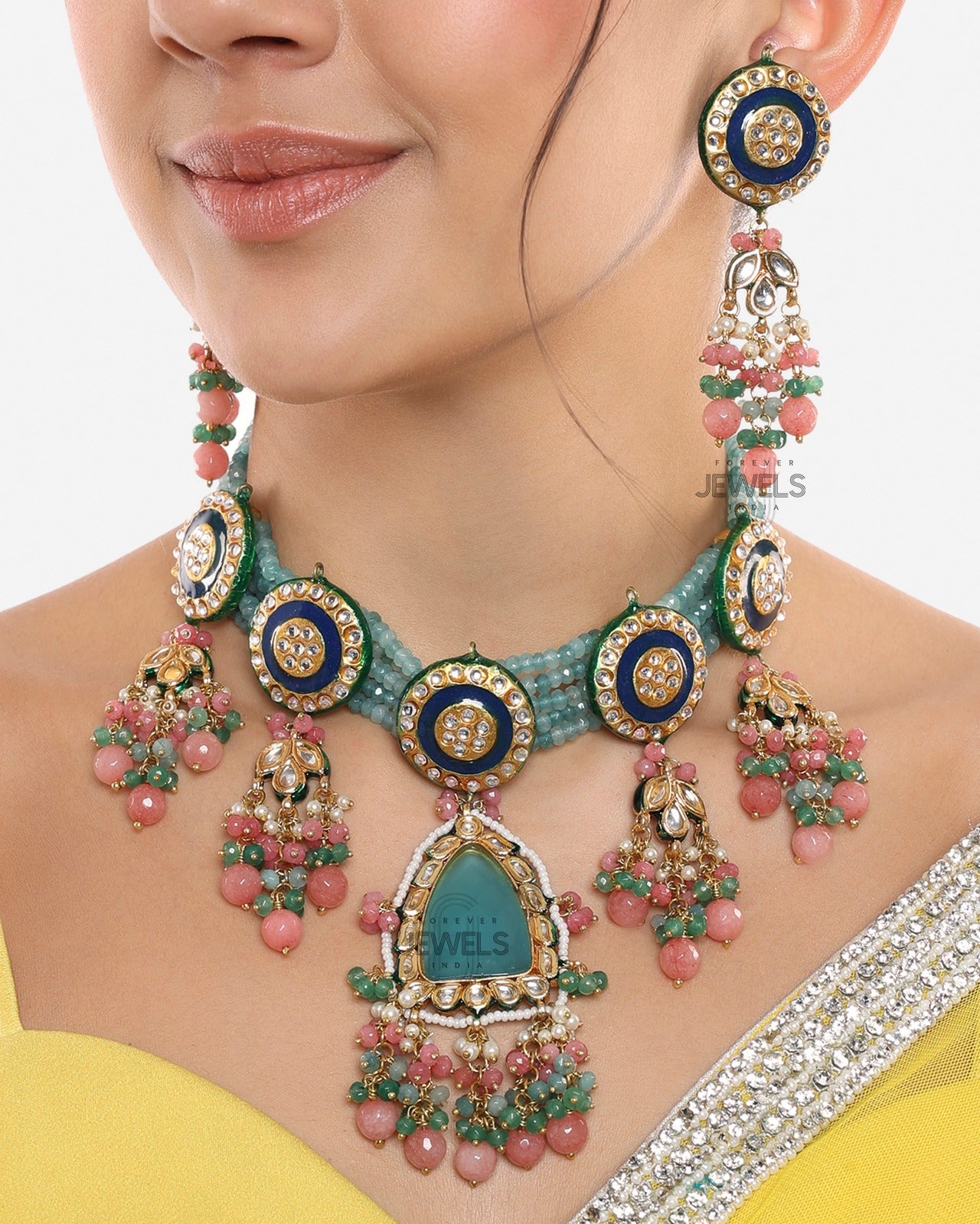 Polki Choker Necklace and Earrings Set