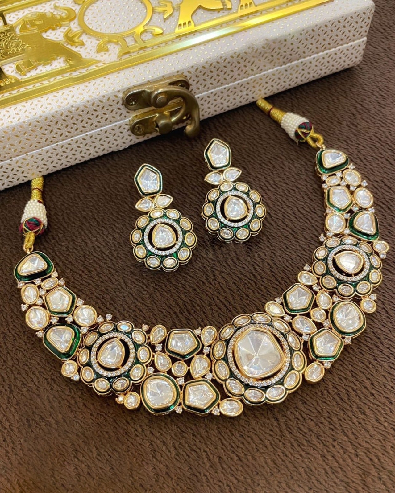 Green Kundan Uncut Polki Bridal Set