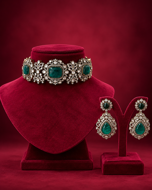 Victorian Polki Necklace Set With Kundan Choker For Timeless Luxury Jewelry Collection