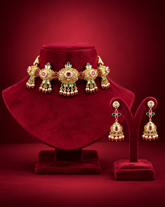 Traditional Golden Festive Choker Necklace Set