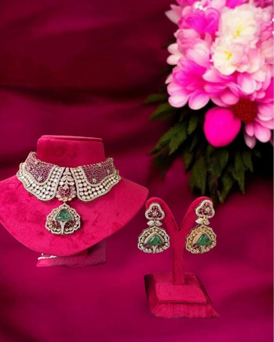 Moissanite Kundan Ruby Choker Necklace Set