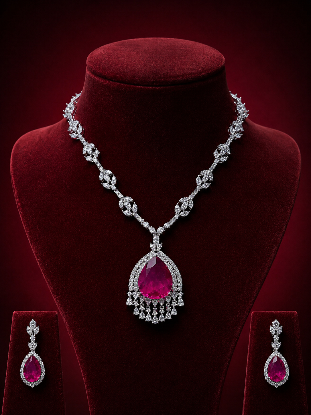 Sparking Drop Diamond Necklace Set