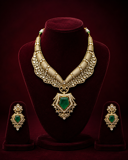 Emerald Bridal Long Necklace Set