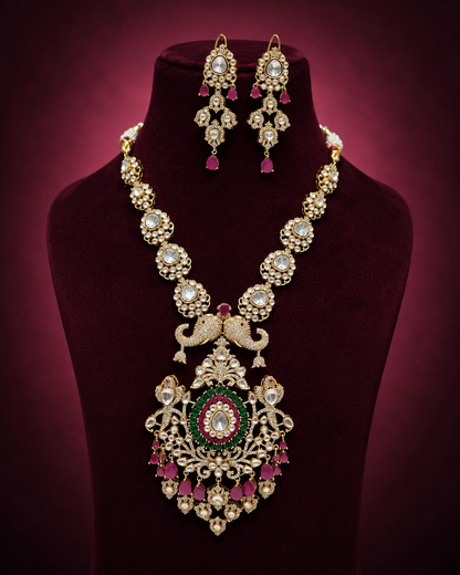 Long Bridal Polki Necklace Set